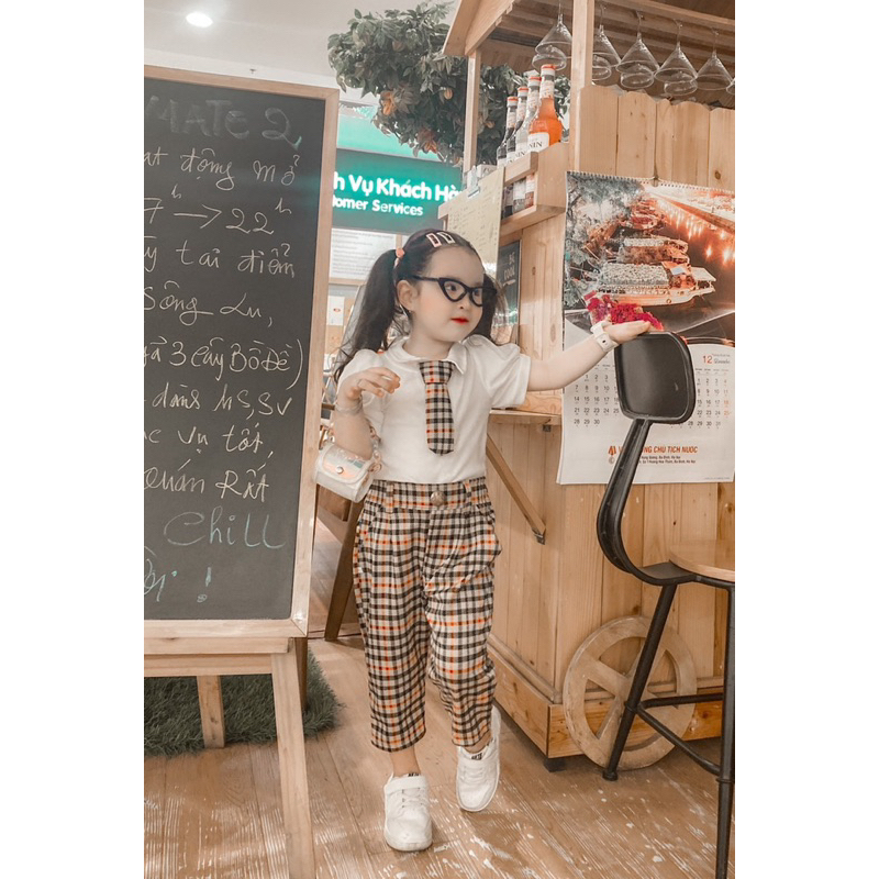 Set kẻ mix cavat học sinh đáng yêu cho bé