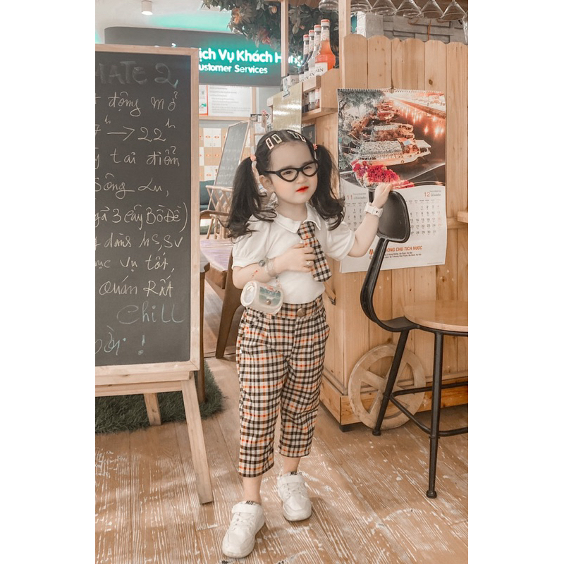 Set kẻ mix cavat học sinh đáng yêu cho bé