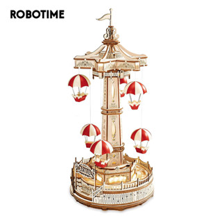 Robotime Mô hình hộp nhạc bằng gỗ 3d. ROKR Parachute Tower DIY Music Box 3D Wooden Puzzle EA01