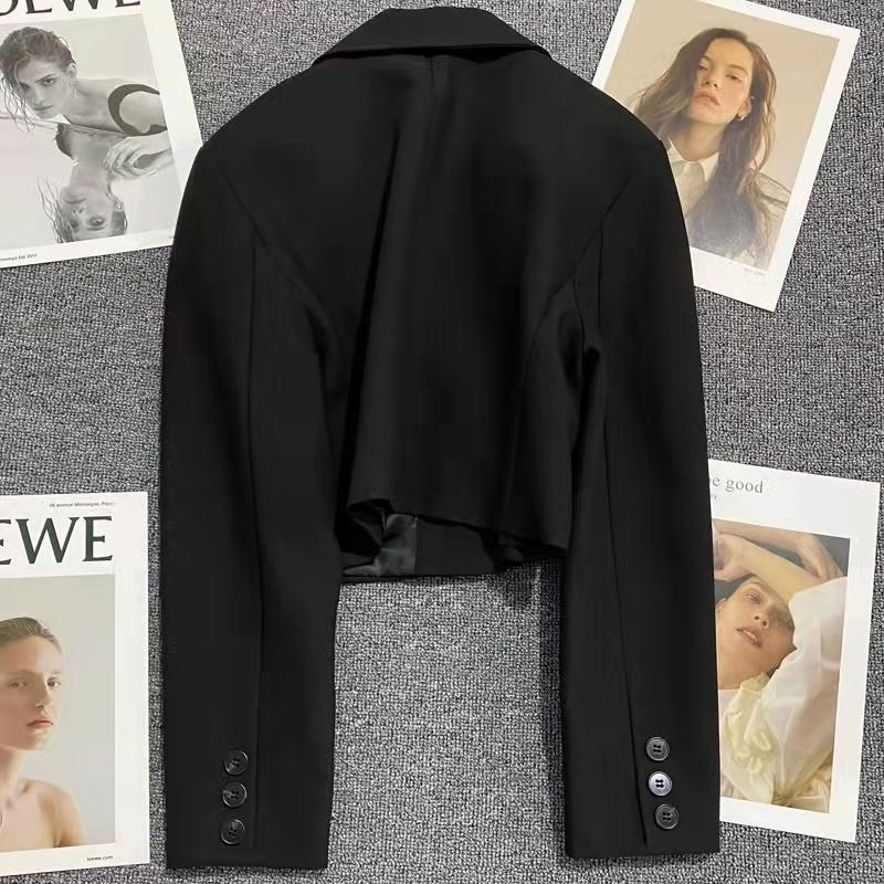 Áo blazer dáng ngắn, áo vest croptop tay dài 2 lớp có độn vai