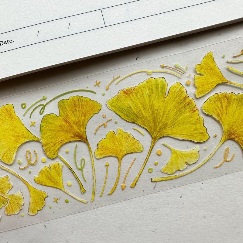 Saunery - Băng dán trang trí PET tape lá phong xanh vàng - TIBR