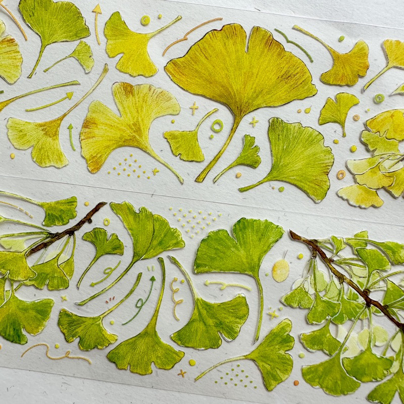 Saunery - Băng dán trang trí PET tape lá phong xanh vàng - TIBR