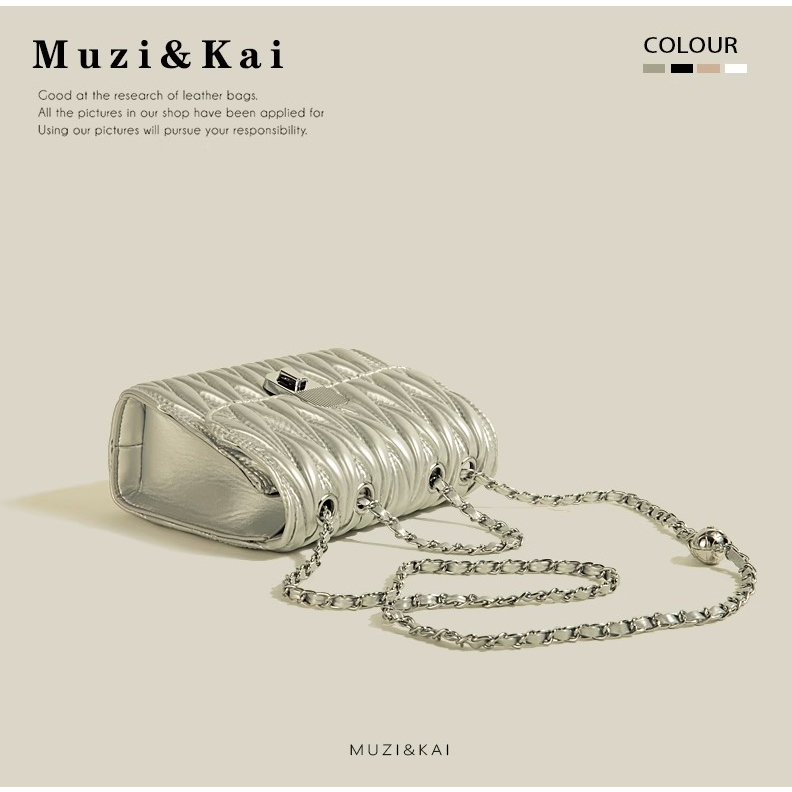 🌸Hàng Order🌸 Túi Xách Muzi&kai Chính Hãng Da Trơn Dập Vân Quai Da Phối Xích Nắp Gập Gài Sang Chảnh Nữ Tính 🌸 Quảng Châu