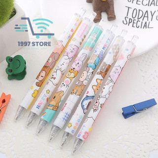 Bút bi bấm gel My Friends cute mực đen siêu dễ thương, Bút bi bấm gel in hình hoạt hình cute