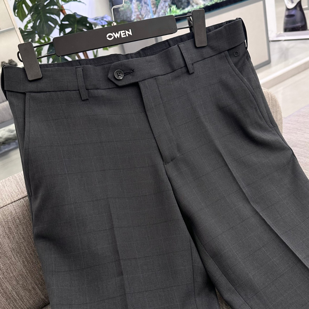 OWEN - Quần Âu nam Owen SLIMFIT CẠP TĂNG ĐƠ CO DÃN  100% Nano màu xám kẻ ca rô chìm 231482