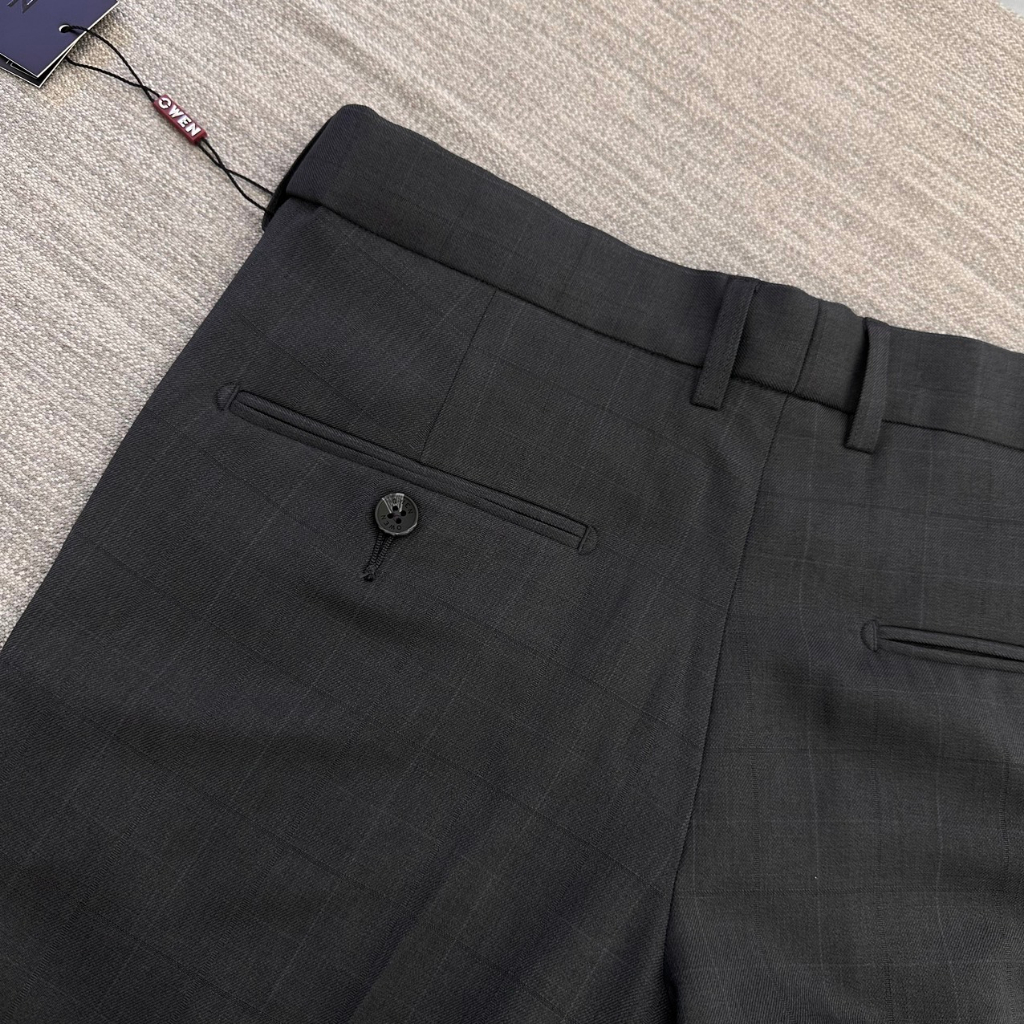 OWEN - Quần Âu nam Owen SLIMFIT CẠP TĂNG ĐƠ CO DÃN  100% Nano màu xám kẻ ca rô chìm 231482