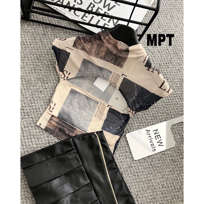 SET CHÂN VÁY DA XẾP LY ÁO LƯỚI KHOÉT NGỰC