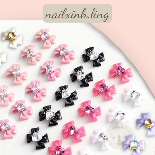 Charm nơ đính đá nhiều màu c9, phụ kiện nơ nhựa trang trí móng tay dễ thương