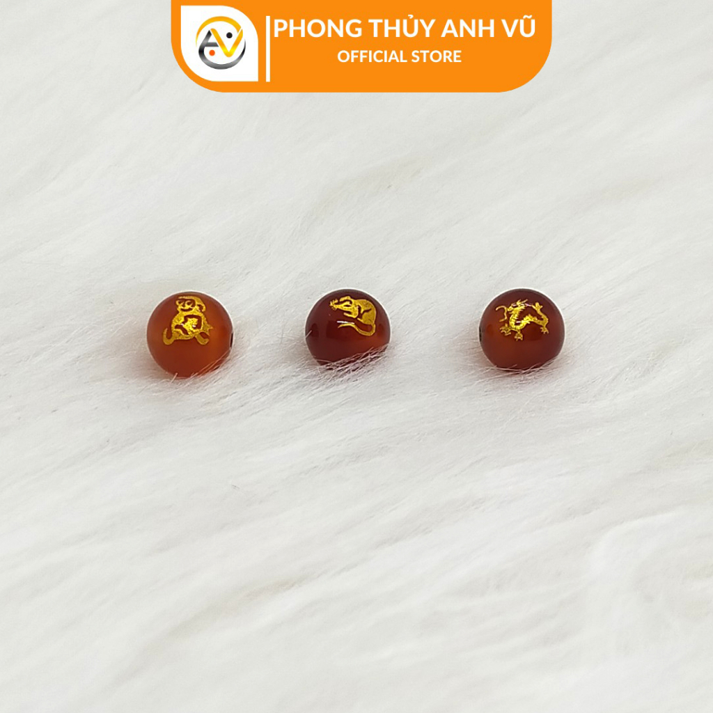 3 viên tam hợp thân tý thìn chất liệu mã não đỏ đã khai quang - size 8 10 12ly - may mắn tài lộc - Phong Thủy Anh Vũ