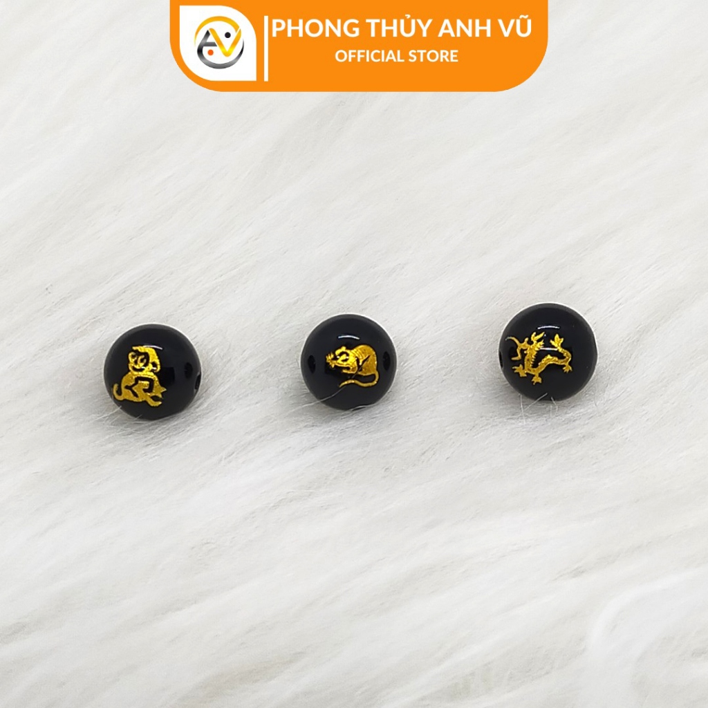 3 viên tam hợp thân tý thìn chất liệu mã não đen đã khai quang - size 8 10 12ly - may mắn tài lộc - Phong Thủy Anh Vũ