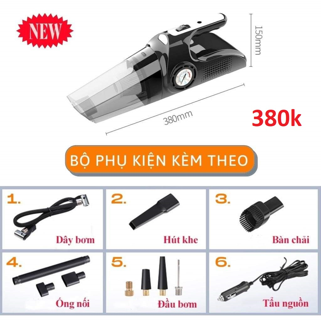 Máy Hút Bụi Ô Tô - Máy Bơm Lốp Ô Tô Đa Năng 4 Trong 1