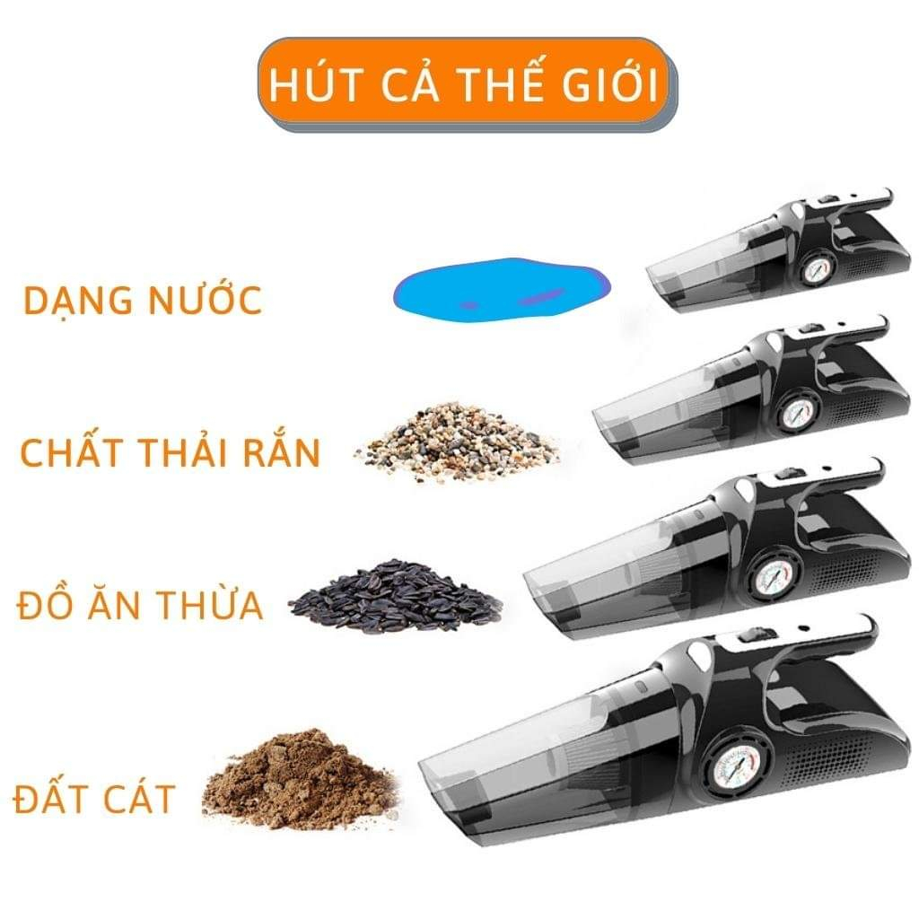 Máy Hút Bụi Ô Tô - Máy Bơm Lốp Ô Tô Đa Năng 4 Trong 1
