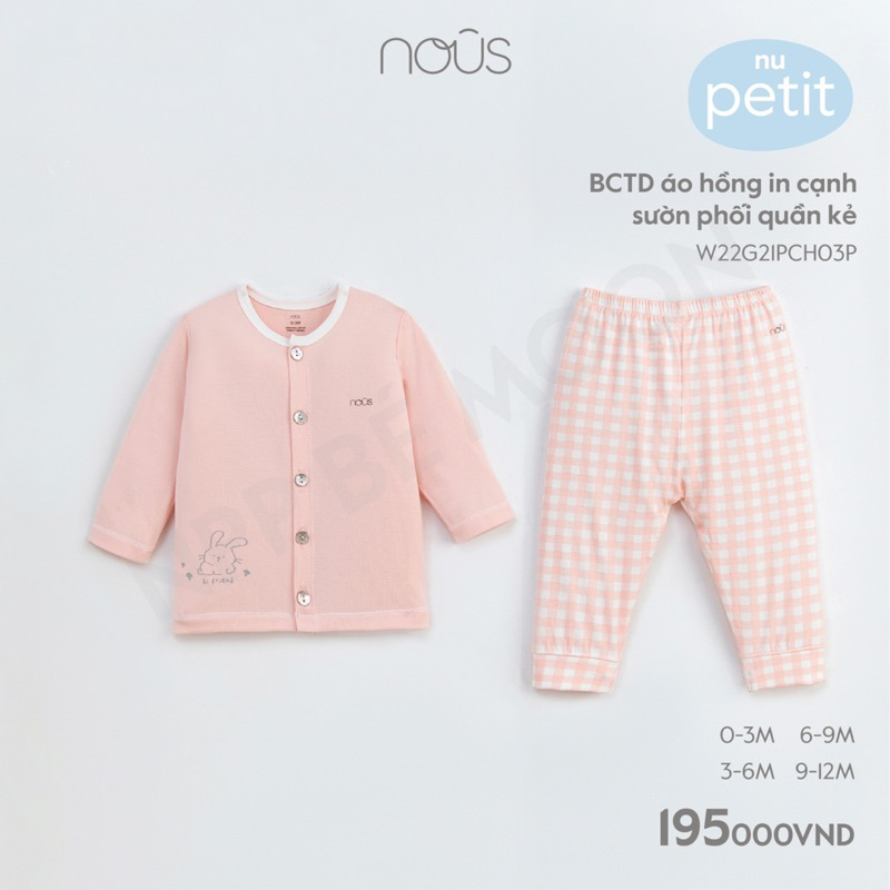 Bộ dài tay cúc giữa Nous sz từ 3-6m tới 9-12m
