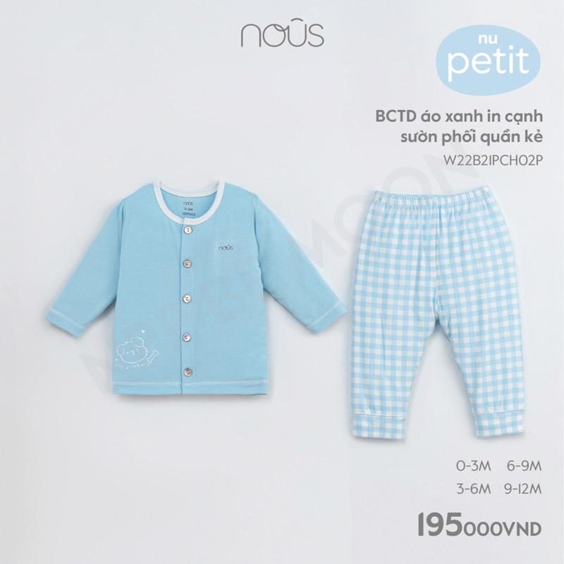 Bộ dài tay cúc giữa Nous sz từ 3-6m tới 9-12m