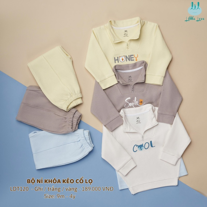 Bộ quần áo dài tay nỉ thu đông khoá kéo cổ lọ cho bé 8-18kg chính hãng avaler 2023