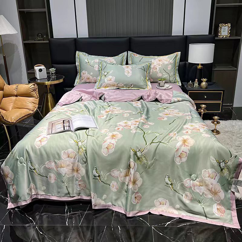 Bộ chăn ga gối lụa thái nhập khẩu cao cấp, chất liệu lụa thái mềm mịn, thoáng mát, chăn đã trần bông sẵn hàng_CHUYENGAG