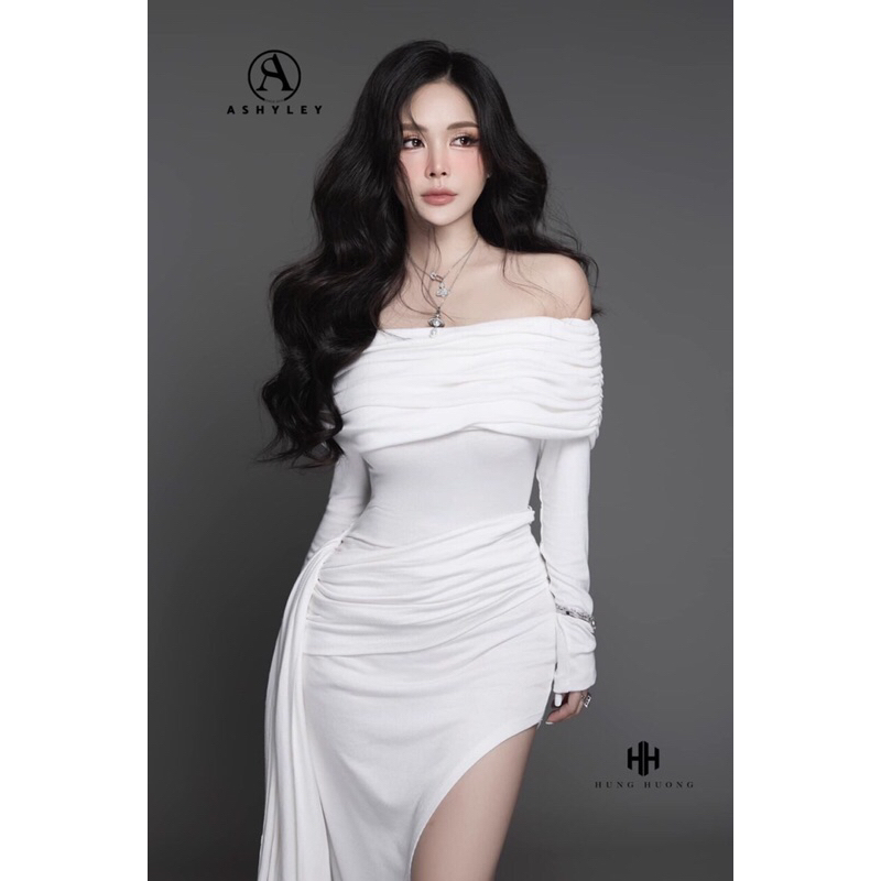 Váy 𝐋𝐔𝐂𝐘 𝐀𝐒𝐇𝐘𝐋𝐄𝐘 dáng body trễ vai xẻ tà sexy