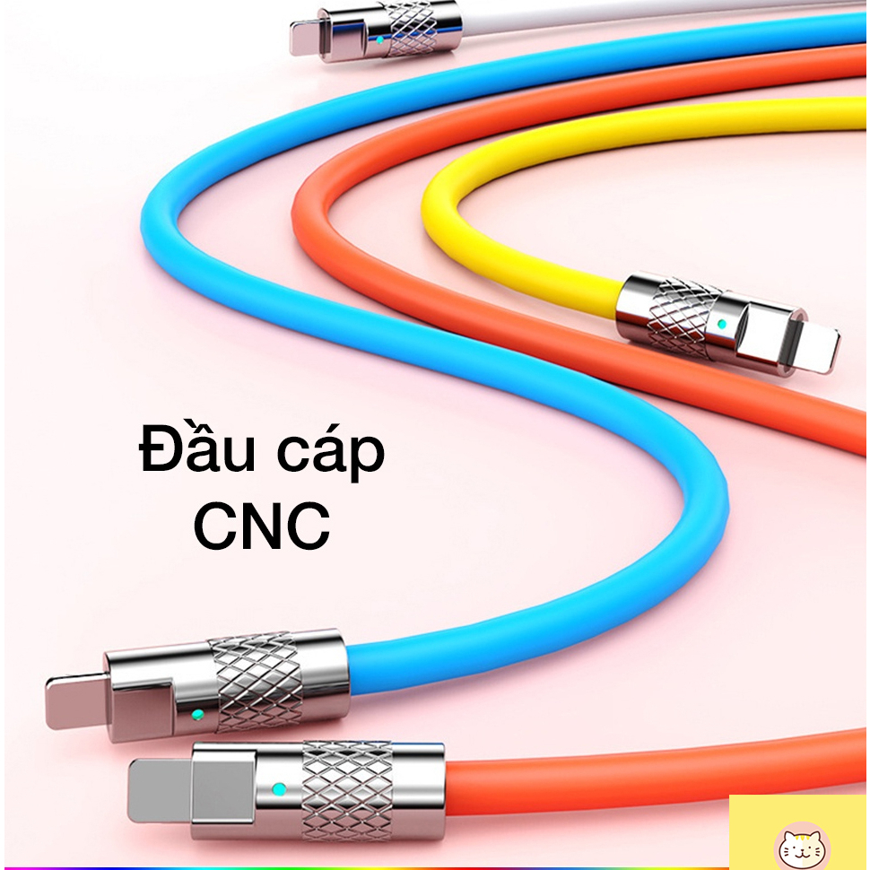 Cáp Sạc Nhanh 3 trong một 120W 6A Cổng Type C Bằng Silicone Và kim loại tổng hợp Kẽm [CÁP-BÉO120W]