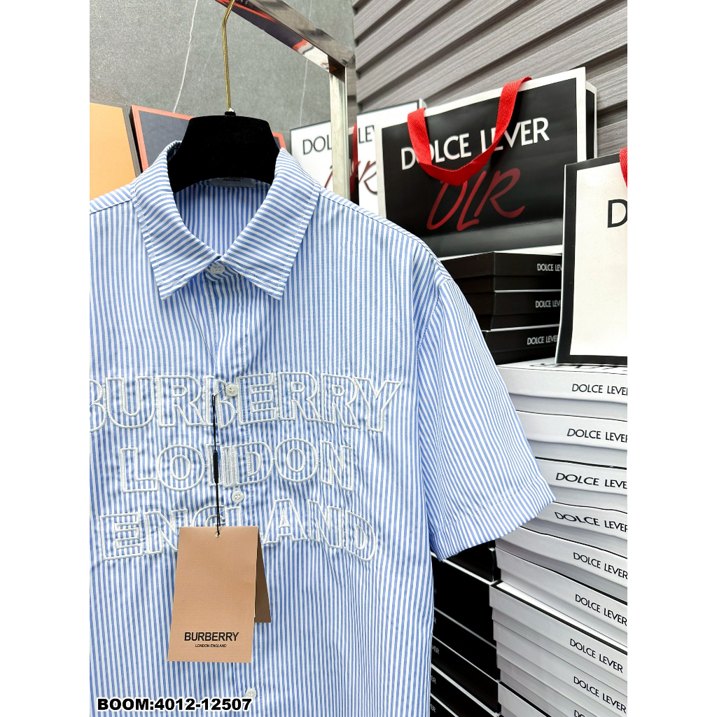 🔥Hot🔥Áo sơ mi Burberry cộc tay thêu chữ thiết kế hot trend Nam Nữ New 2023