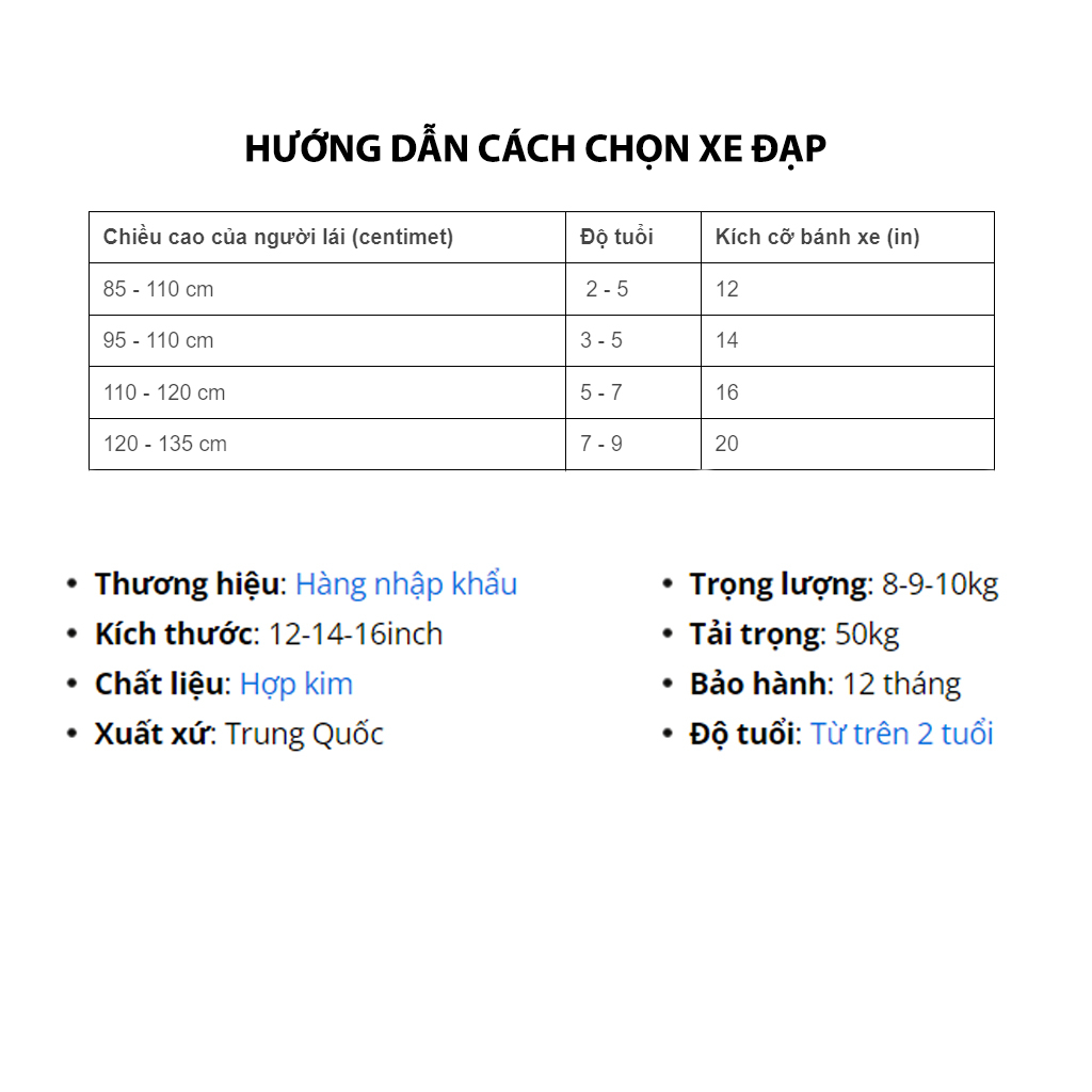 Xe đạp trẻ em Jianer J9 Có Giảm Xóc + Khung Vành Đúc Nhập khẩu chính hãng cho bé từ 2-7 tuổi