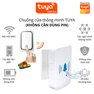 Chuông Cửa Không Dây Thông Minh TUYA Kết Nối Wifi, Không Cần Dùng Pin, Chống Nước, Khoảng Cách 150m