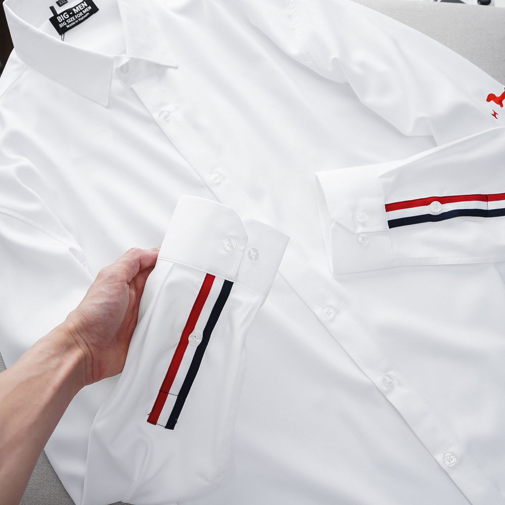 Bigsize- Áo sơ mi tay dài nam big size thời trang thêu họa tiết tay bigmen form bigsize <140kg