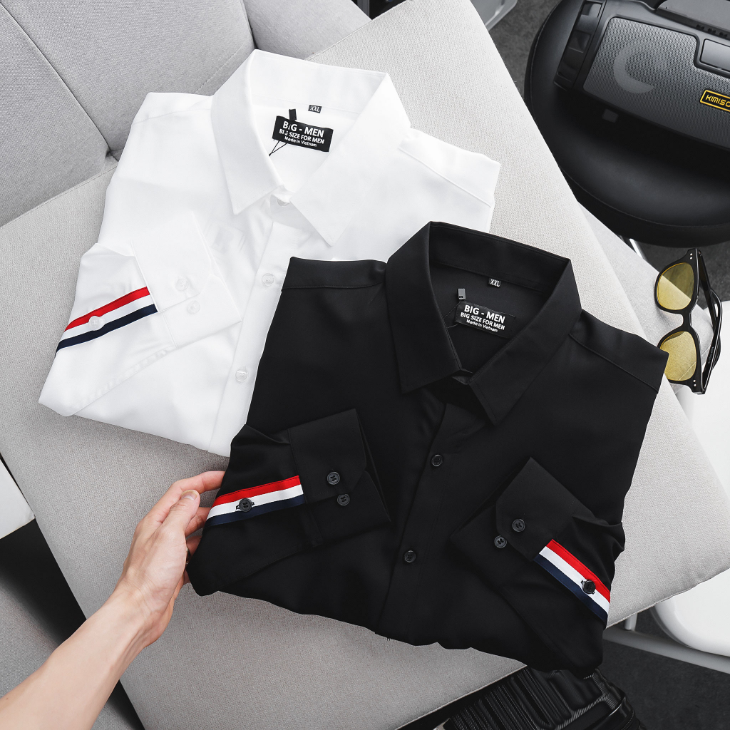 Bigsize- Áo sơ mi tay dài nam big size thời trang thêu họa tiết tay bigmen form bigsize <140kg