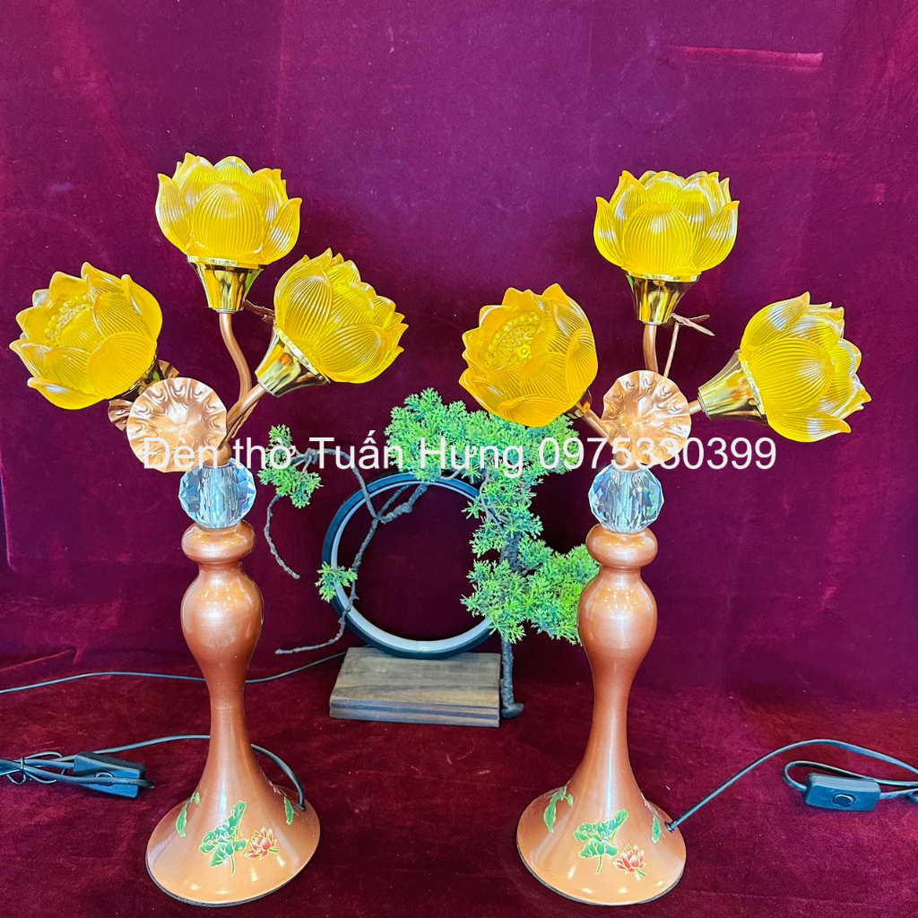 Đèn thờ sen lưu ly 3 bông 1 cây đèn,ảnh thật, hàng loại 1
