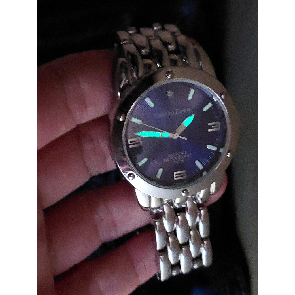 Đồng hồ nam Valentino Zanetti mặt xanh kẻ sọc chạy pin hàng Si