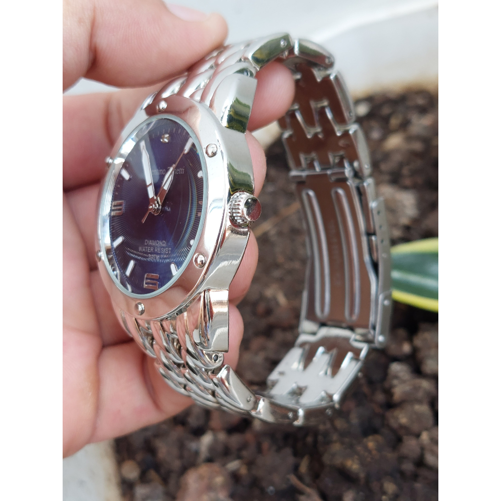 Đồng hồ nam Valentino Zanetti mặt xanh kẻ sọc chạy pin hàng Si