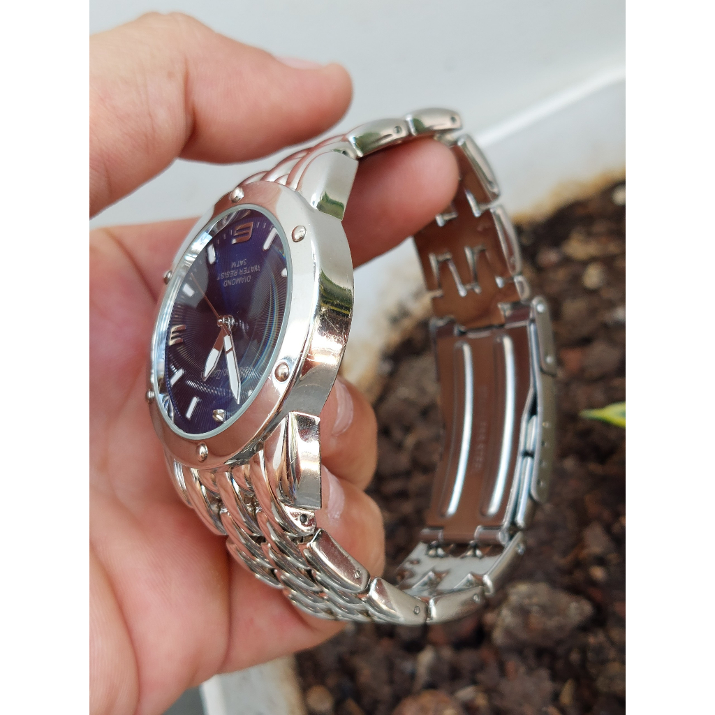 Đồng hồ nam Valentino Zanetti mặt xanh kẻ sọc chạy pin hàng Si