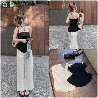 Set áo đen cúp ngực + quần suông