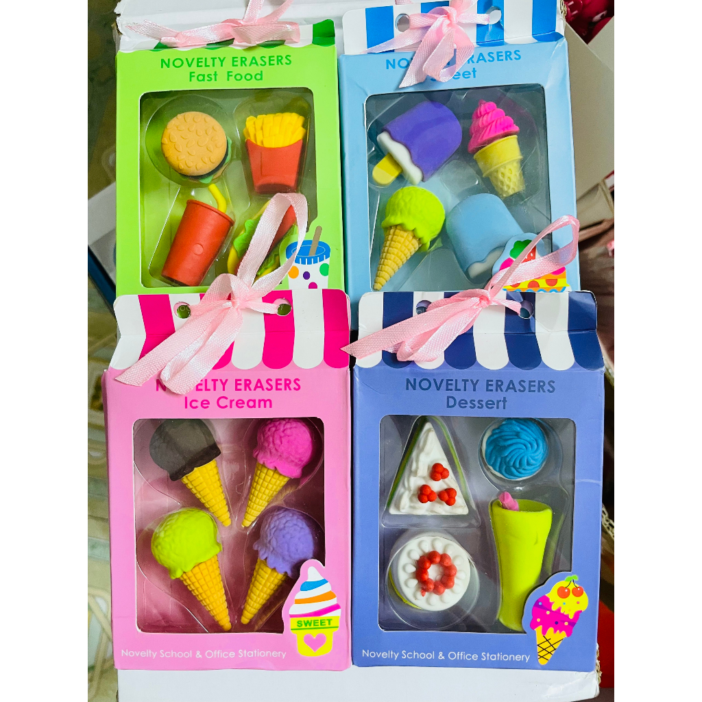 Tẩy Dạng Bút Sanrio,Gấu Dâu, Set Tẩy Dễ Thương, Hộp 4 Cục Gôm Tẩy Hình Bánh Kẹo, Gôm Tẩy Gấu Dâu , Gôm Tẩy Đen Học SInh