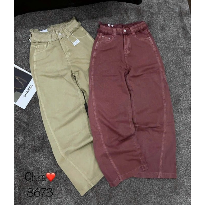 Quần jeans suông cạp tua rua hàng QCL1