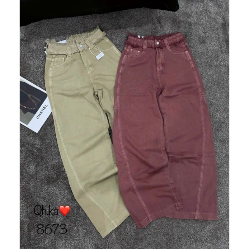 Quần jeans suông cạp tua rua hàng QCL1
