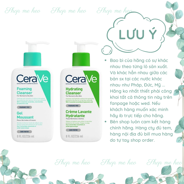 Sữa rửa mặt Cerave dành cho da dầu, da khô, da thường, srm dịu nhẹ làm sạch sâu cho mọi loại da