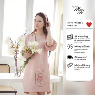 Váy thiết kế MAYY FASHION đũi xuông thêu hoa hồng đất Carla
