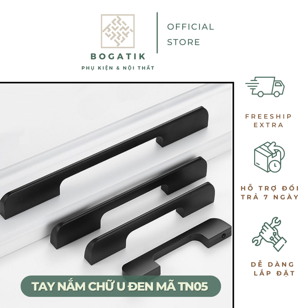 Tay nắm cửa tủ ngăn kéo tay nắm tủ bếp hình chữ U hợp kim nhôm màu đen hiện đại mã TN05