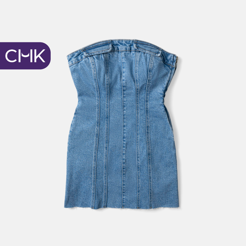 Đầm ống jean cúp ngực CHICMONKI phom ôm ngắn, màu nhạt chất co giãn - DENIS TUBE DRESS CMJ1502