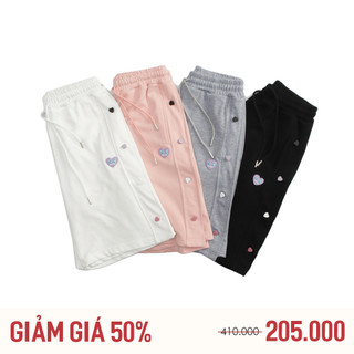 Quần short nỉ sọc cúc bấm nhiều màu Hình Tim zk9774 nam nữ 4 màu Đen, Hồng, Xám, Trắng