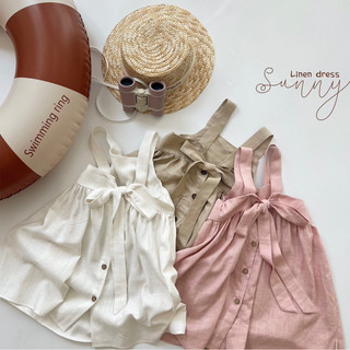 Sunny dress Váy bé gái hở lưng buộc nơ thiết kế P'ti chou vải Linen cho bé 9kg đến 23kg