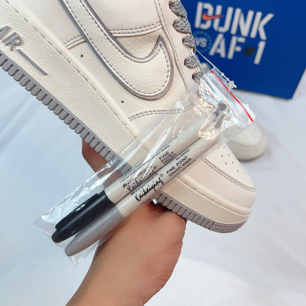 Giày Thể Thao Af1 Trắng Be Bút Bi Mới 2023 Air Force Low Dunk White Crem Full Box