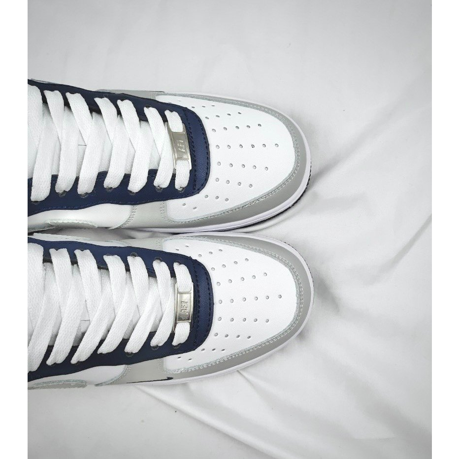 Giày Thể Thao Air Force 1 Low Paris Saint White Grey Navy For Custom Giày Af1 Xám Gót Xanh Than