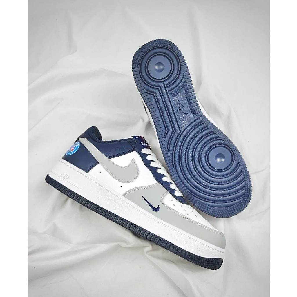 Giày Thể Thao Air Force 1 Low Paris Saint White Grey Navy For Custom Giày Af1 Xám Gót Xanh Than
