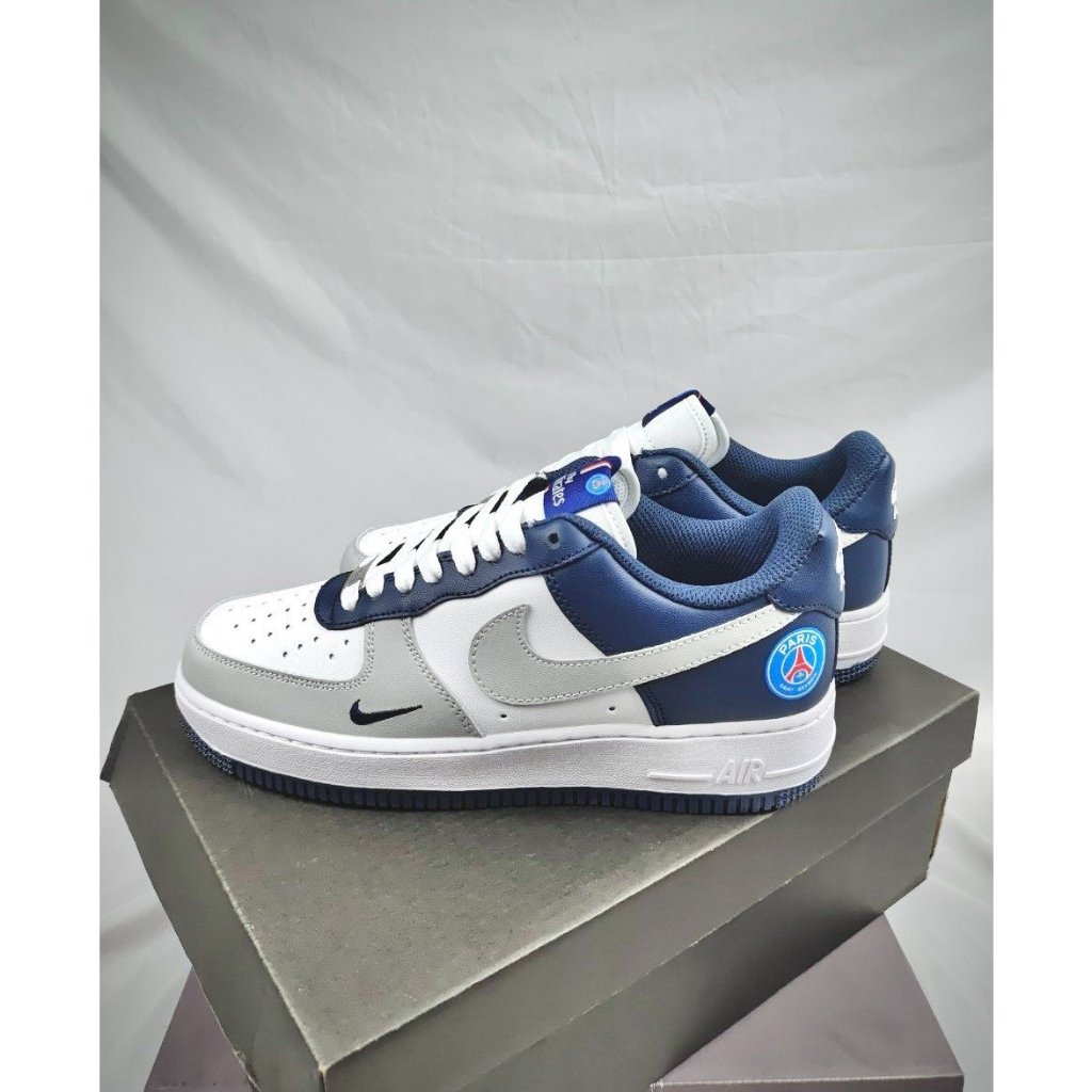 Giày Thể Thao Air Force 1 Low Paris Saint White Grey Navy For Custom Giày Af1 Xám Gót Xanh Than