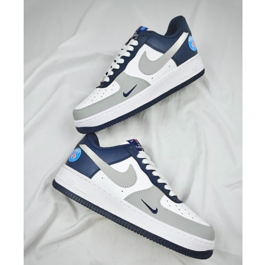 Giày Thể Thao Air Force 1 Low Paris Saint White Grey Navy For Custom Giày Af1 Xám Gót Xanh Than