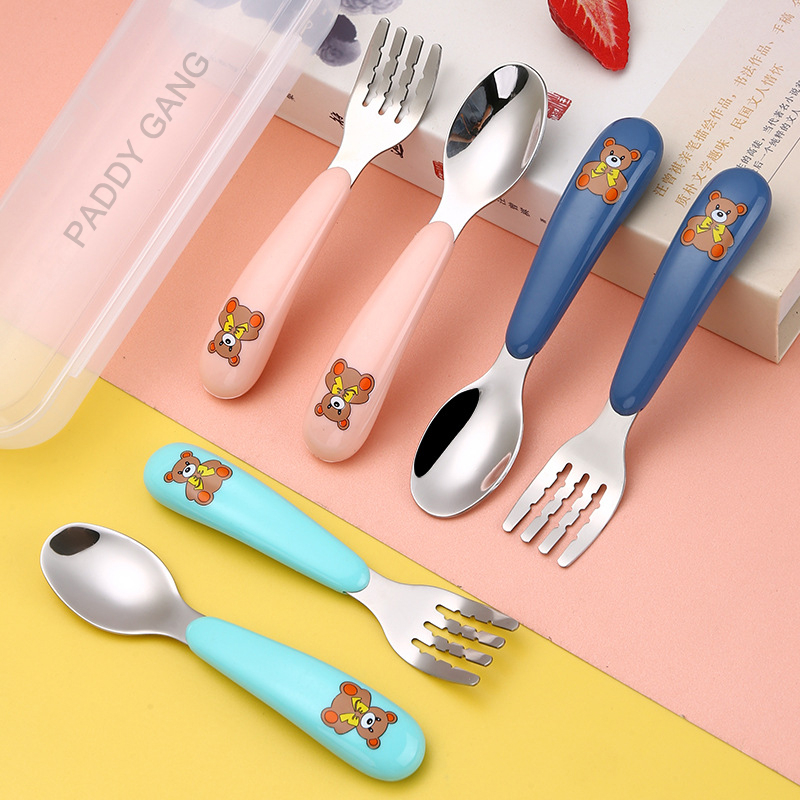 Bộ Thìa Dĩa Đũa Tập Ăn An Toàn Cho Bé Bằng Inox 304, Đũa Ăn Dặm Xỏ Ngón Tập Gắp Cho Trẻ Em, Thìa Tập Xúc Hình Con Mèo