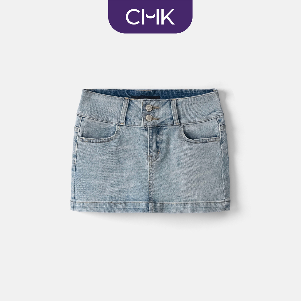Chân váy jean CHICMONKI lưng thấp màu xanh nhạt chất liệu co giãn - CMJ1402