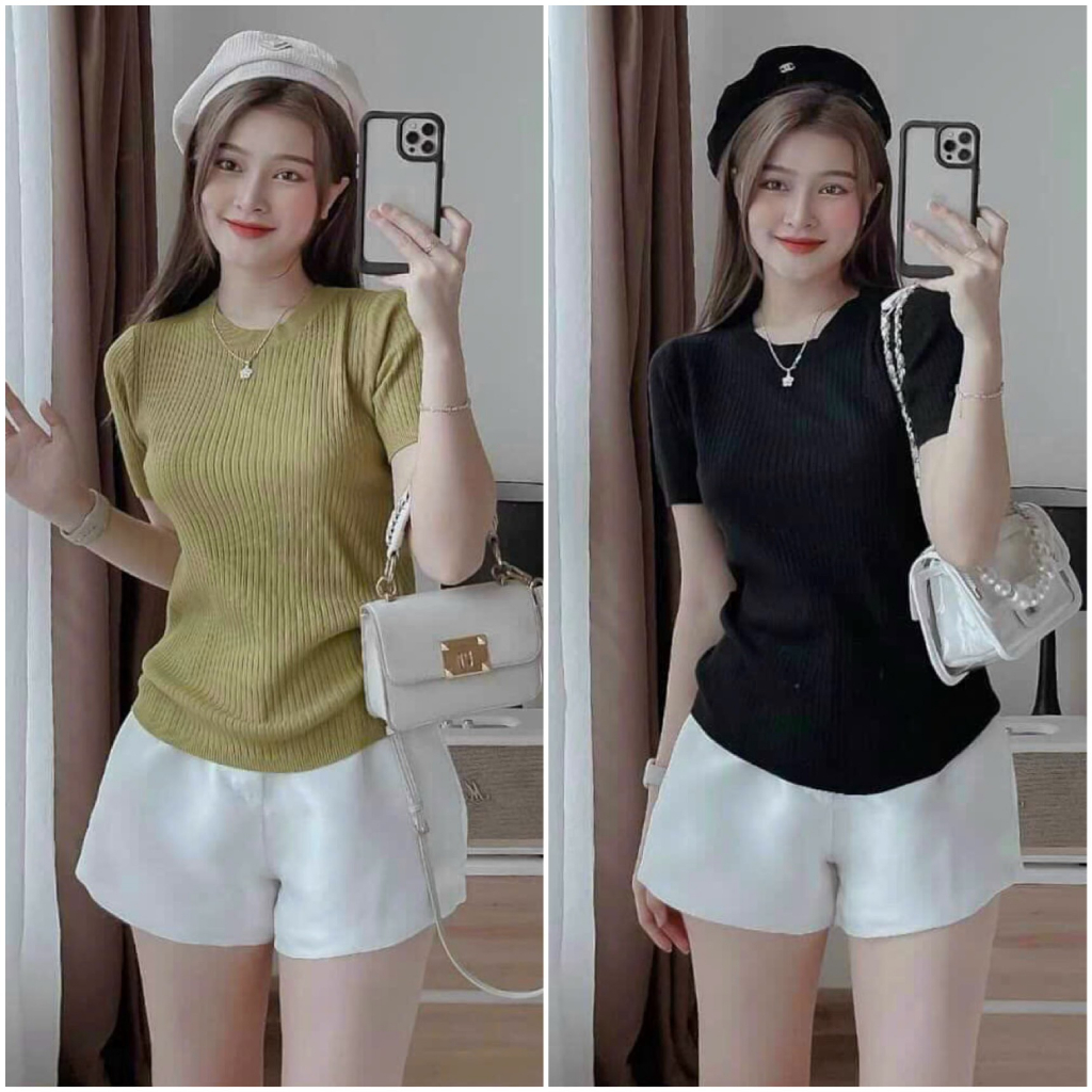 Set đồ bộ nữ áo thun tay ngắn cổ tròn phối quần đùi với tone màu nhẹ nhàng dành cho các nàng mặc nhà, đi chơi siêu xinh.