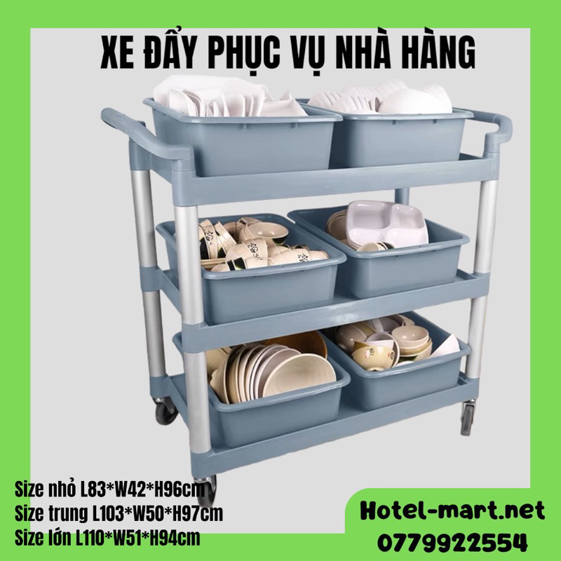 Xe Phục Vụ Nhà Hàng 3 Tầng Chất Liệu Nhựa, Xe Thu Dọn Bàn Ăn Nhà Hàng